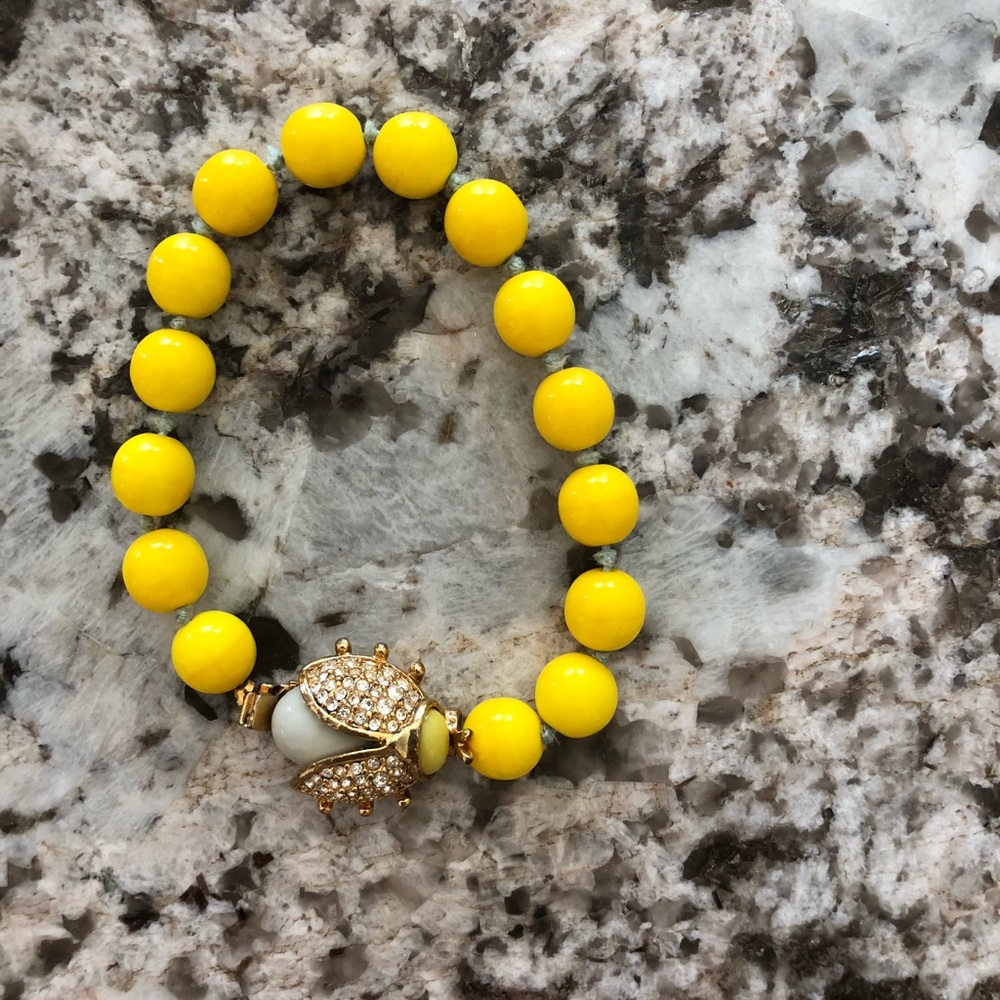 Yellow bead and ladybug bracelet